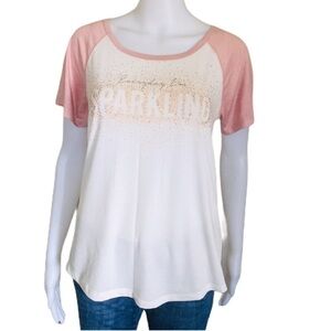 ARDENE Everyday I’m Sparkling Glitter Top/Tee With Cap Sleeves Blush Pink Sz M